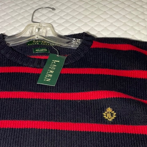 Lauren Ralph Lauren Men's Sweater in Navy and Red Stripes - Picture 5 of 8